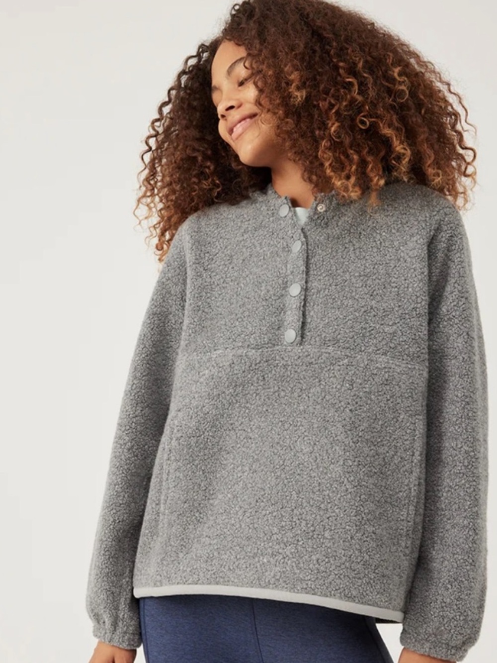 Outdoor Voices Gray Sherpa Snap Pullover